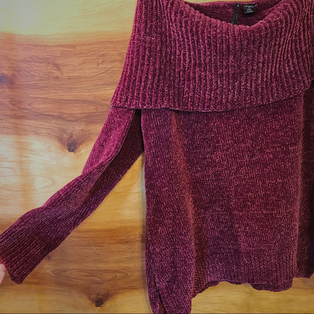 SO IT IS- off the shoulder soft burgundy sweater - Picture 2 of 5